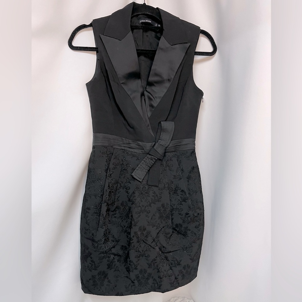 Karen Millen Black Satin Lapel Mini Dress